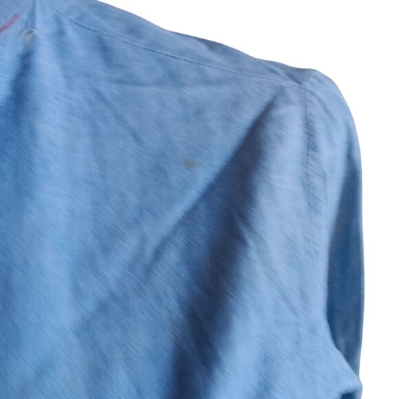 Women's XS Vintage Denim Shirt 1970's Button-Up Red Buttons Distress Boho Hippy - Picture 8 of 13